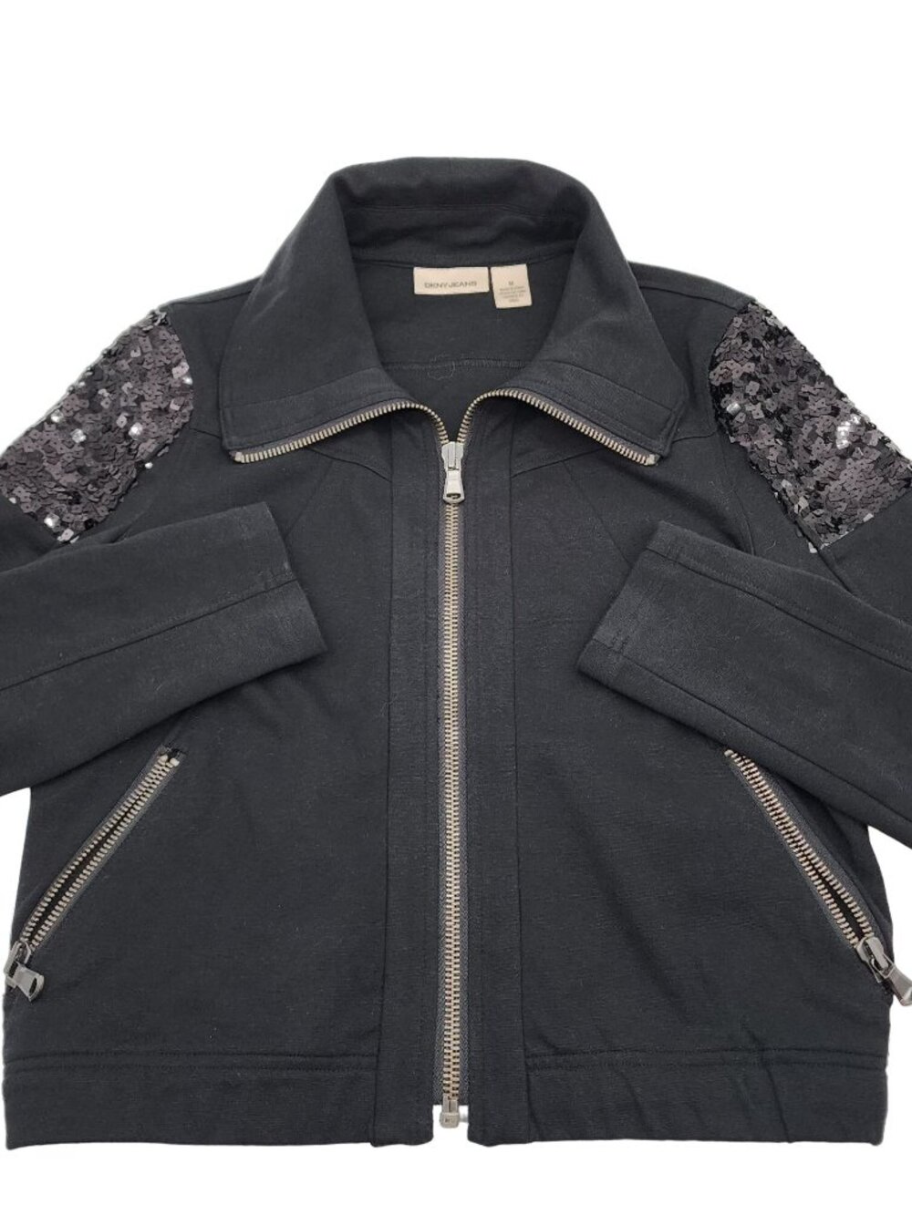 DNKY Black Jacket Sequin Patches Womens size medium